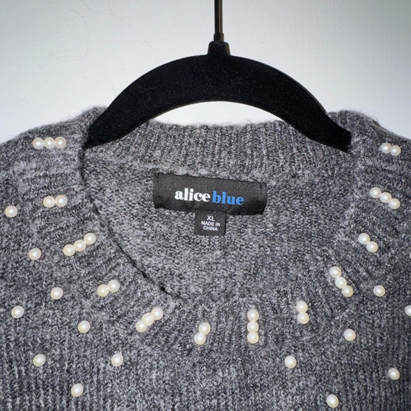 Gray Aliceblue Crewneck Sweater with Pearl Embellishment Size XL - Picture 4 of 6